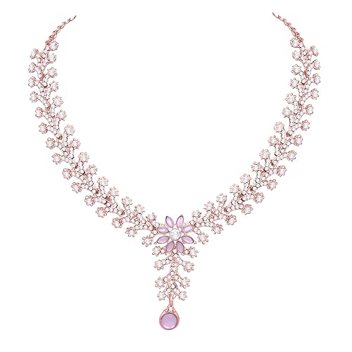 Atasi International Diamond Necklace Jewellery Set for Women with Earrings and Maang Tikka for Wedding, Party, Engagements & Festivals