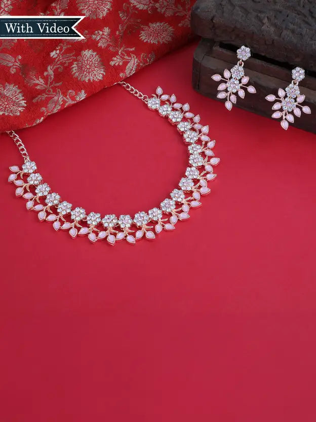 brado jewellery Brass Gold-plated Gold, Pink Jewel Set (Pack of 1)