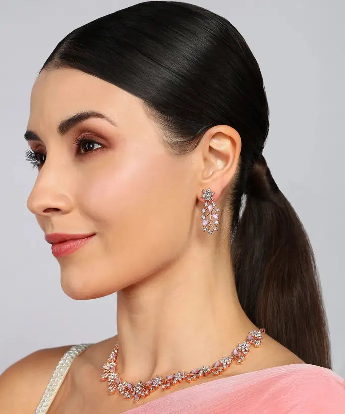 brado jewellery  Brass, Stone, Crystal, Stainless Steel Gold-plated Pink Jewel Set (Pack of 1)