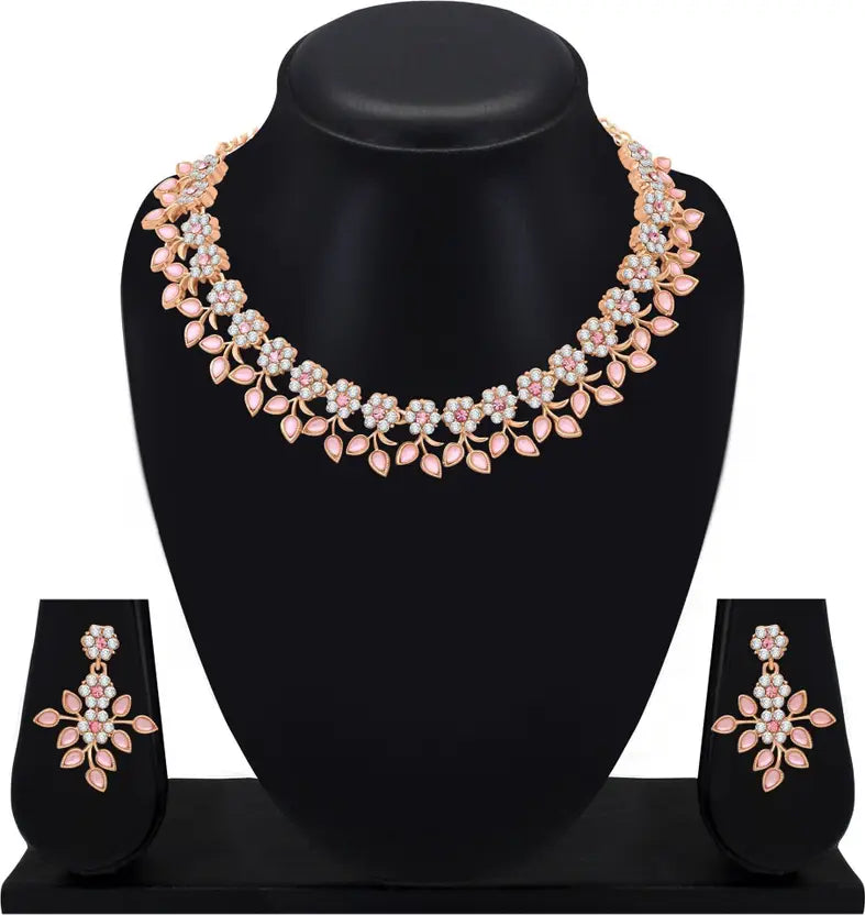 brado jewellery Brass Gold-plated Gold, Pink Jewel Set (Pack of 1)