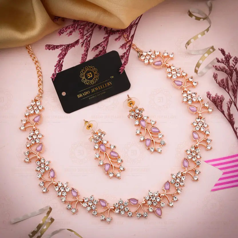 brado jewellery  Brass, Stone, Crystal, Stainless Steel Gold-plated Purple Jewel Set (Pack of 1)